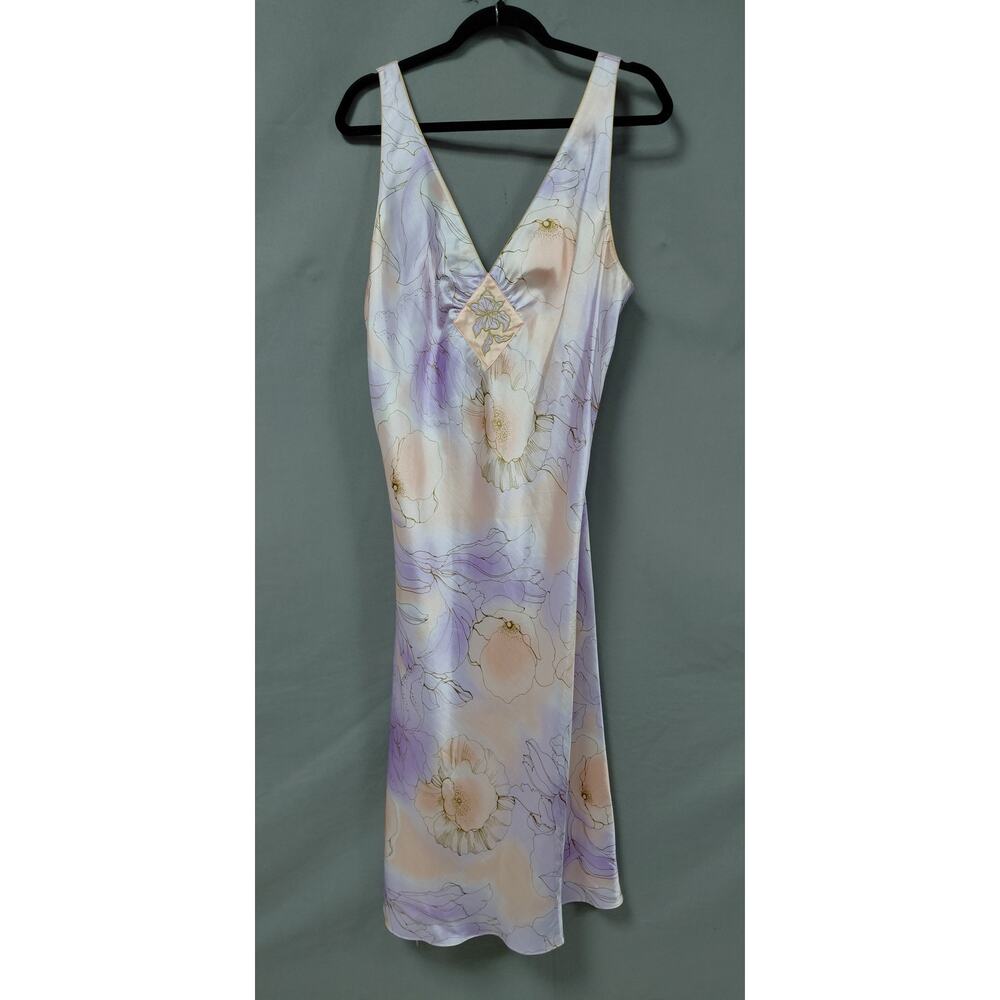 Jones New York Purple Floral Watercolor Satin Slip Dress Women Size XL - Picture 3 of 10